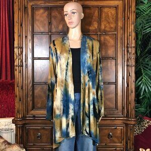 NWOT Biadani Gold Blue Multi Open Front Lightweight Jacket